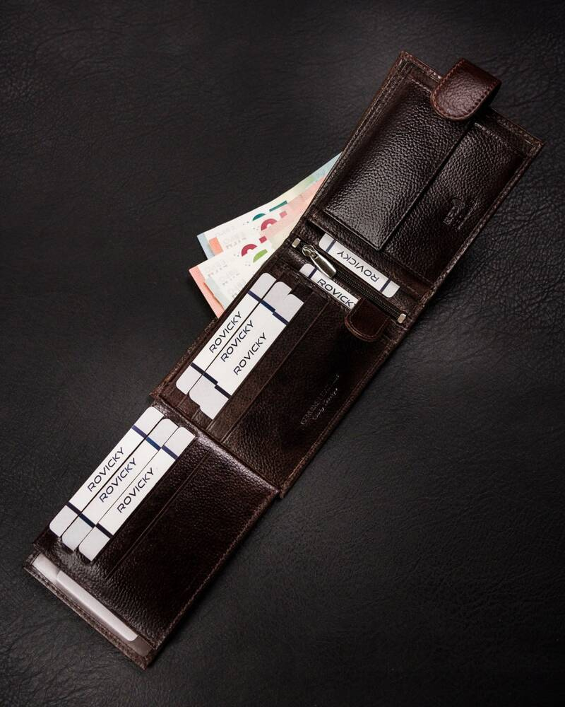 Duży portfel męski ze skóry naturalnej zapinany na zatrzask - Rovicky - obrazek 6