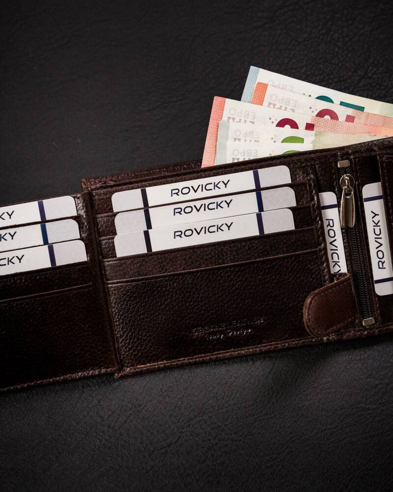 Duży portfel męski ze skóry naturalnej zapinany na zatrzask - Rovicky - obrazek 8