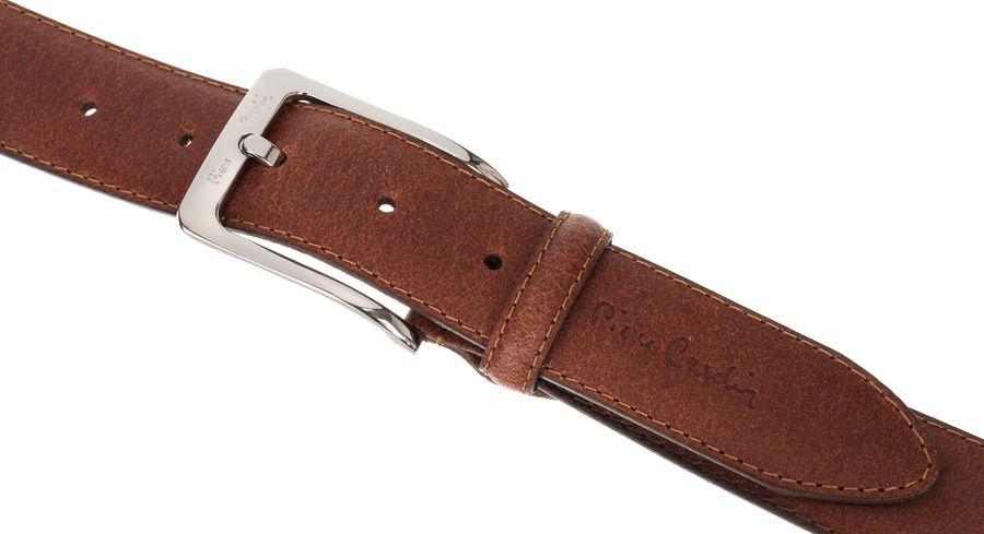 Skórzany pasek męski z klasyczną klamrą - Pierre Cardin - obrazek 6