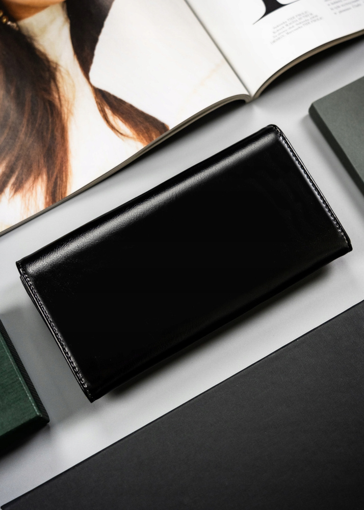 Poziomy portfel damski ze skóry naturalnej i ekologicznej na zatrzask - 4U Cavaldi - obrazek 4