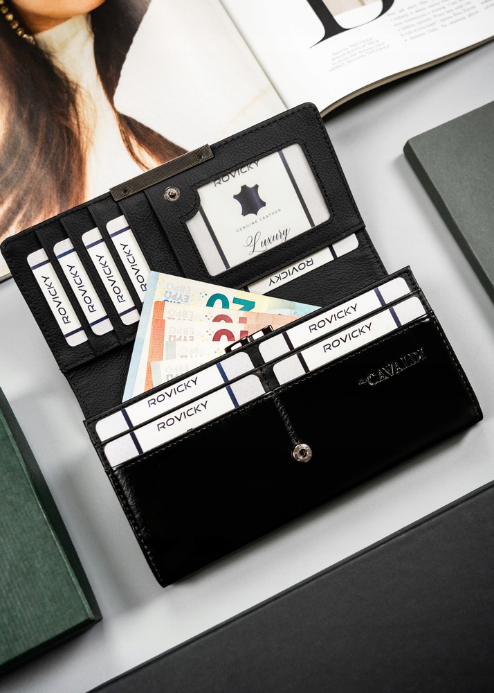 Poziomy portfel damski ze skóry naturalnej i ekologicznej na zatrzask - 4U Cavaldi - obrazek 6