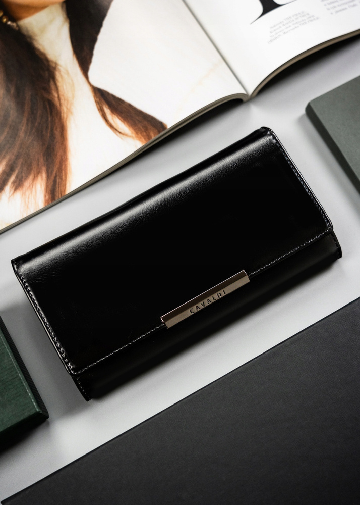 Poziomy portfel damski ze skóry naturalnej i ekologicznej na zatrzask - 4U Cavaldi - obrazek 2