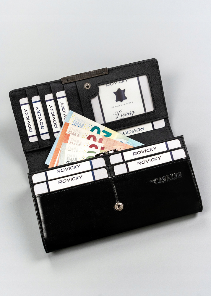 Poziomy portfel damski ze skóry naturalnej i ekologicznej na zatrzask - 4U Cavaldi - obrazek 5