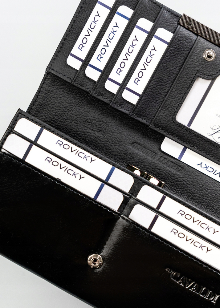 Poziomy portfel damski ze skóry naturalnej i ekologicznej na zatrzask - 4U Cavaldi - obrazek 7