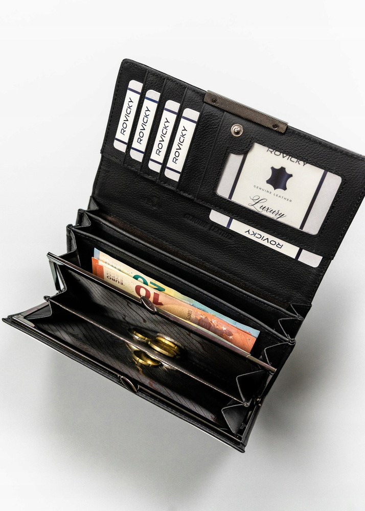 Poziomy portfel damski ze skóry naturalnej i ekologicznej na zatrzask - 4U Cavaldi - obrazek 8