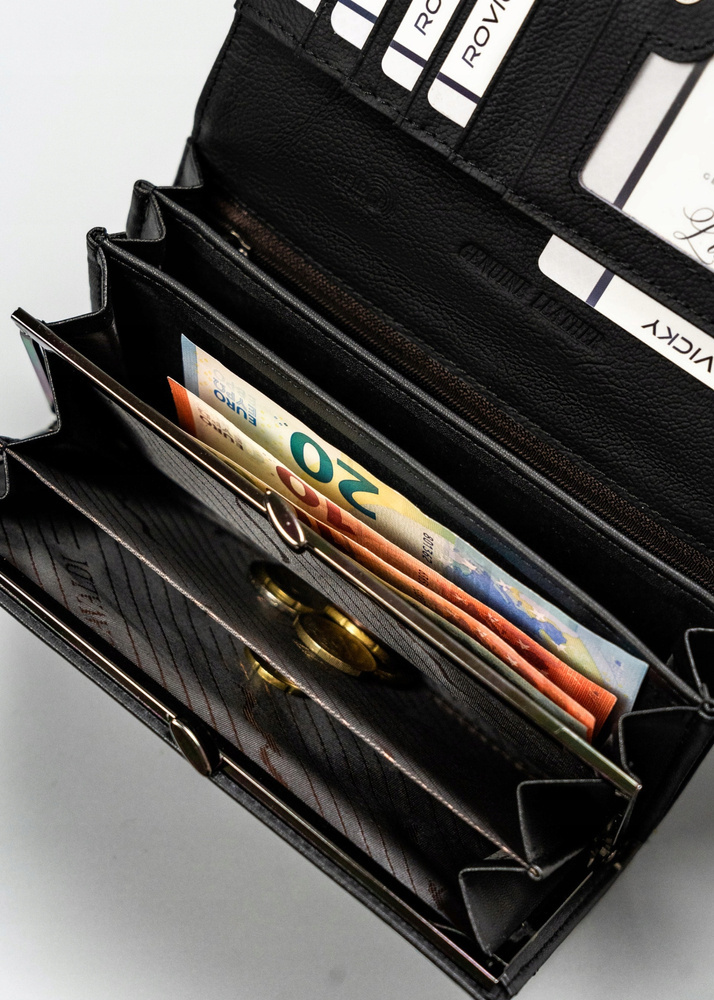 Poziomy portfel damski ze skóry naturalnej i ekologicznej na zatrzask - 4U Cavaldi - obrazek 9