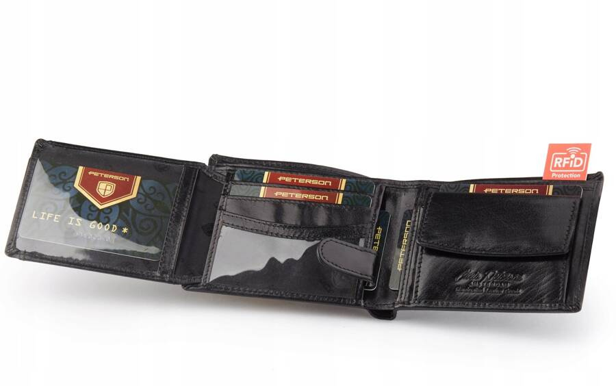 Skórzany, średni portfel męski z systemem RFID - Peterson - obrazek 7