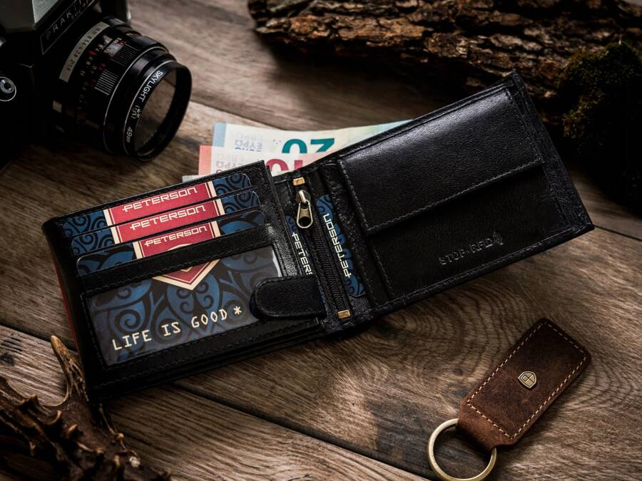 Skórzany portfel męski z systemem RFID - Peterson - obrazek 4