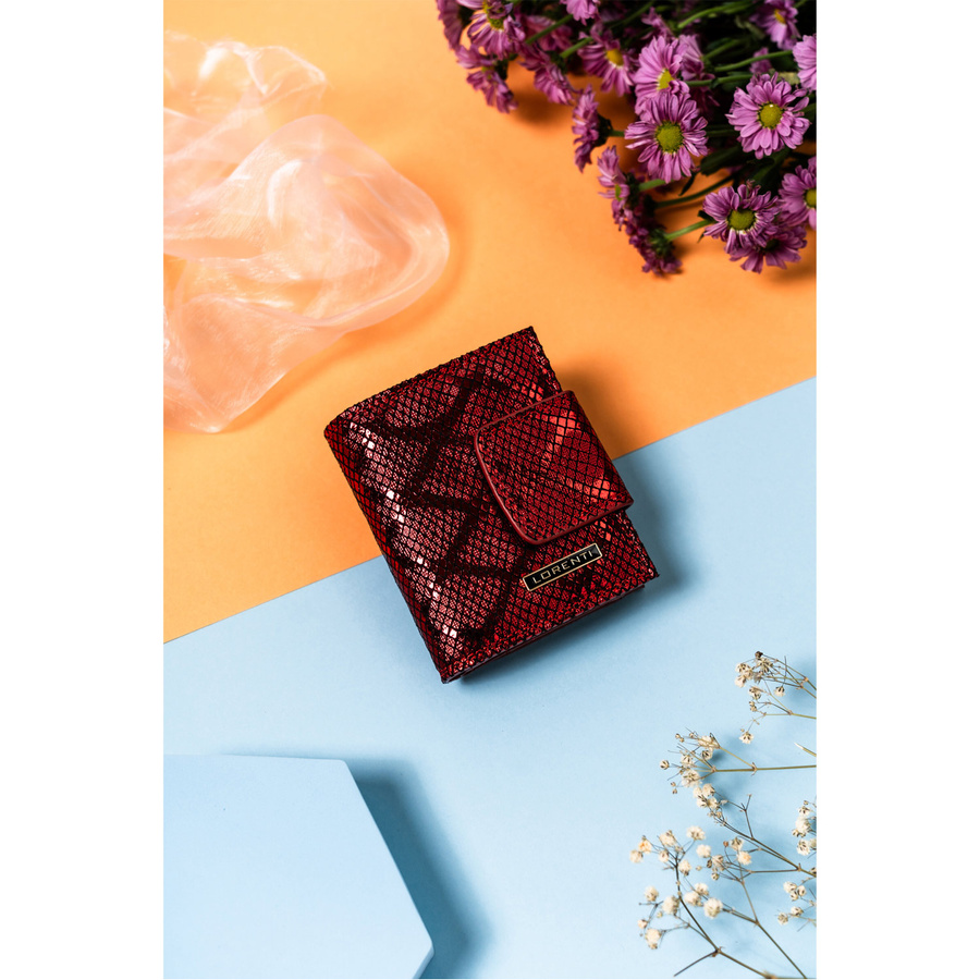 Mały, skórzany portfel damski na zatrzask i bigiel - Lorenti - obrazek 2