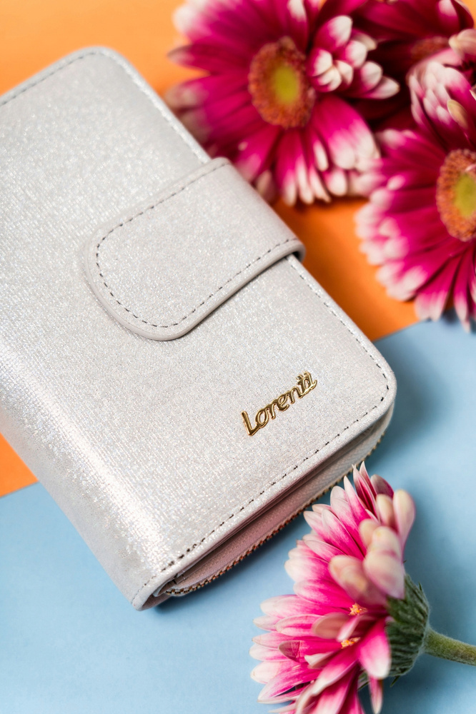 Skórzany, elegancki portfel damski na zatrzask i suwak - Lorenti - obrazek 3