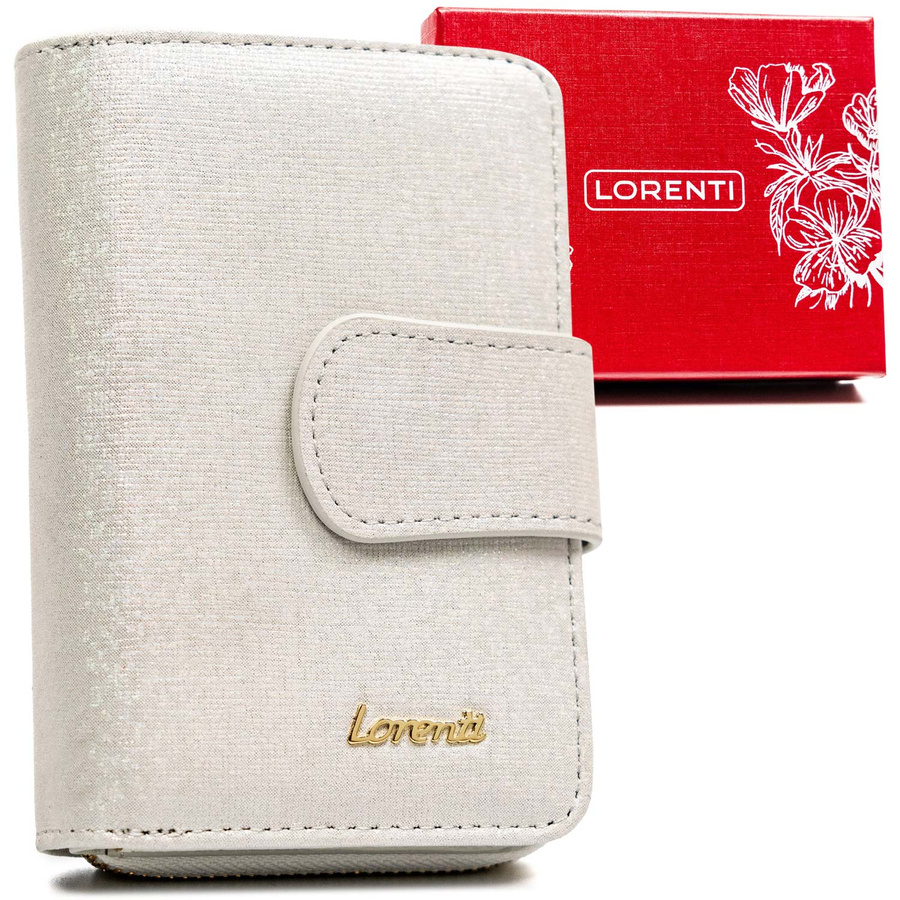 Skórzany, elegancki portfel damski na zatrzask i suwak - Lorenti