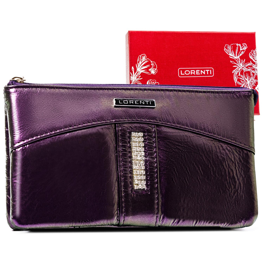 Duży portfel damski na zamek z breloczkiem w zestawie - Lorenti