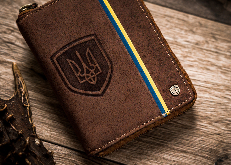 Skórzany portfel męski z godłem i barwami Ukrainy - Peterson - obrazek 3