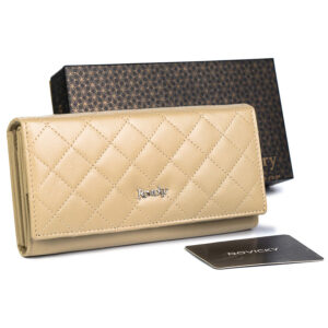 Skórzany portfel damski w orientacji poziomej na zatrzask - Rovicky