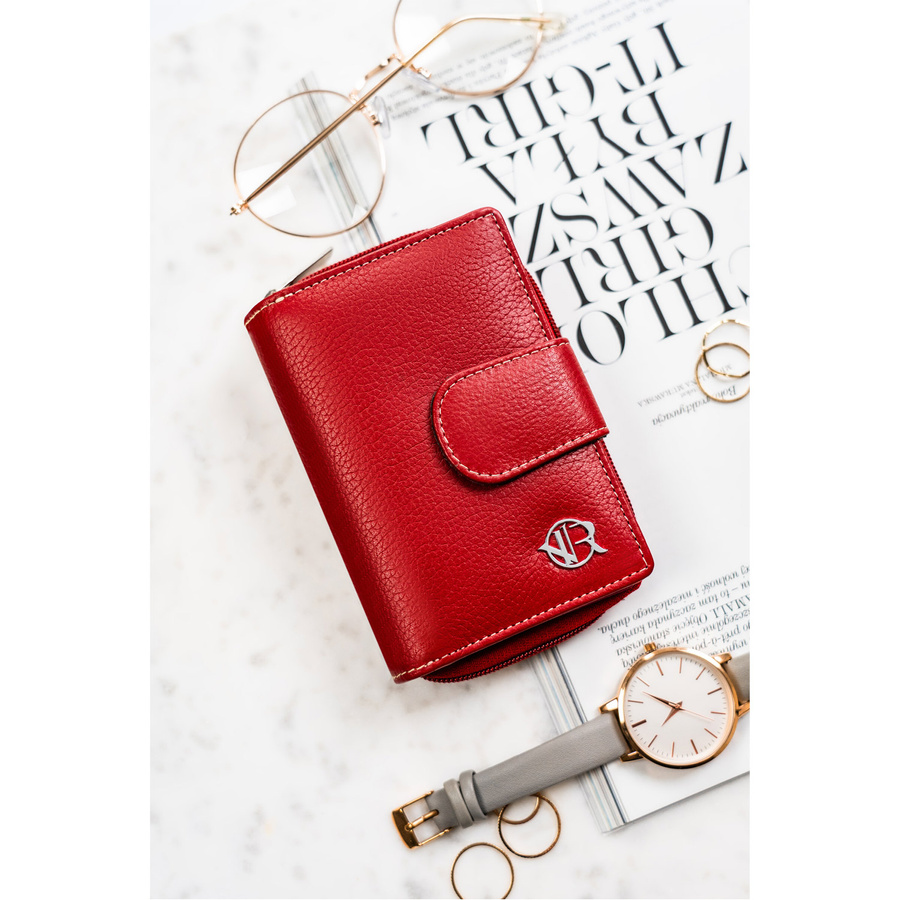 Stylowy, skórzany portfel damski na zatrzask i suwak - Rovicky - obrazek 2