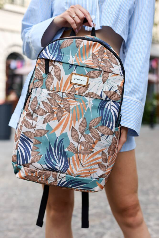 Klasyczny, damski plecak z poliestru w roślinny wzór - Rovicky - obrazek 6