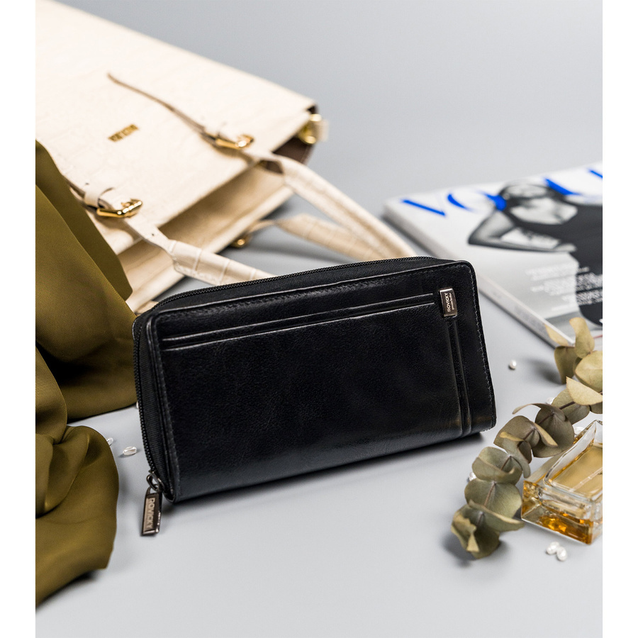 Duży, skórzany portfel damski na zamek i zatrzask - Rovicky - obrazek 2