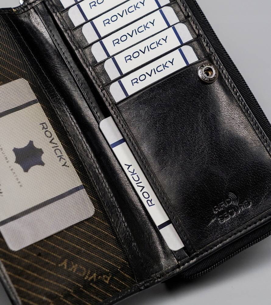 Duży, skórzany portfel damski na zamek i zatrzask - Rovicky - obrazek 7
