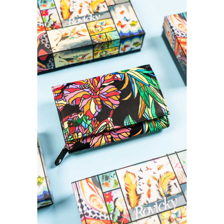 Damski portfel na zatrzask wykonany ze skóry naturalnej - Rovicky - obrazek 2