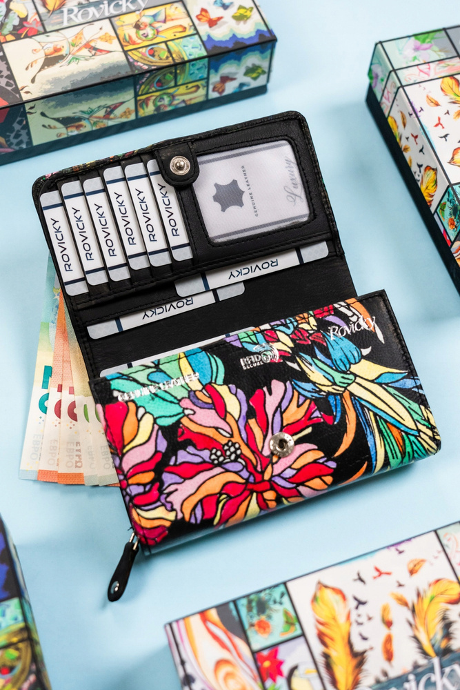 Damski portfel na zatrzask wykonany ze skóry naturalnej - Rovicky - obrazek 6