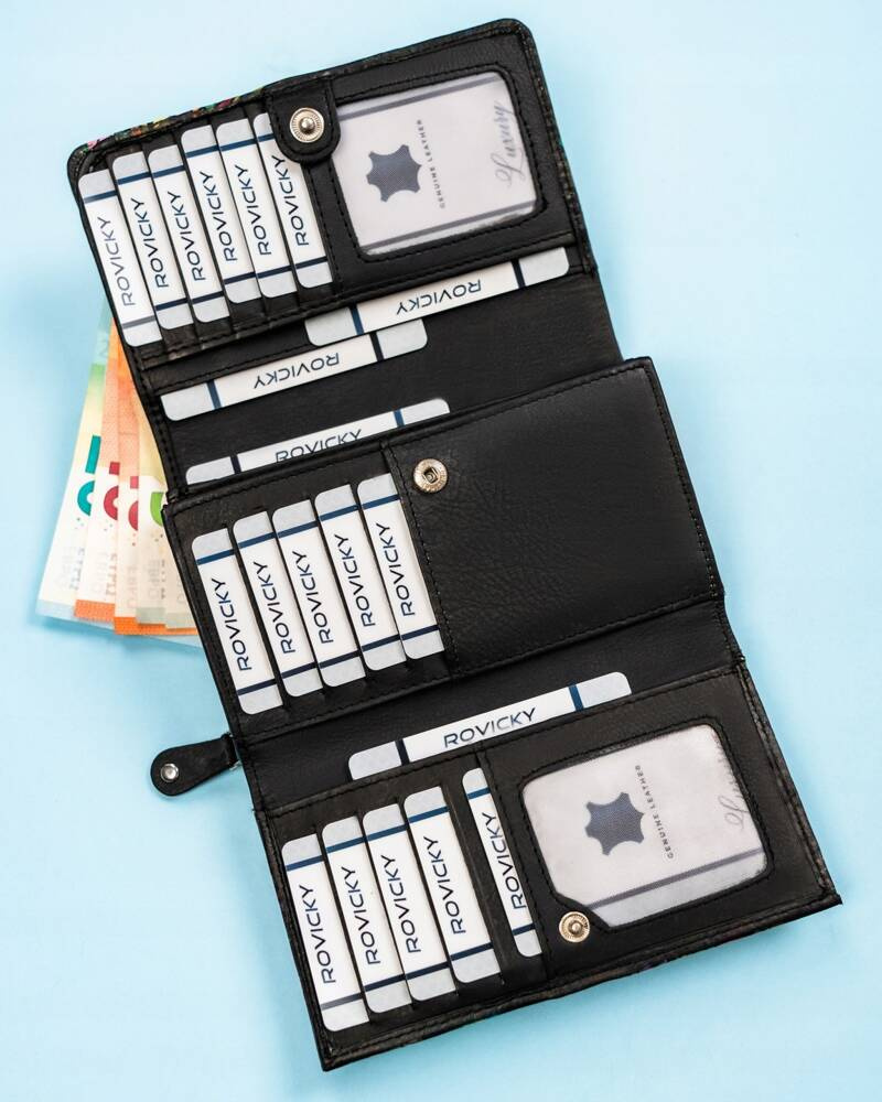 Damski portfel na zatrzask wykonany ze skóry naturalnej - Rovicky - obrazek 8