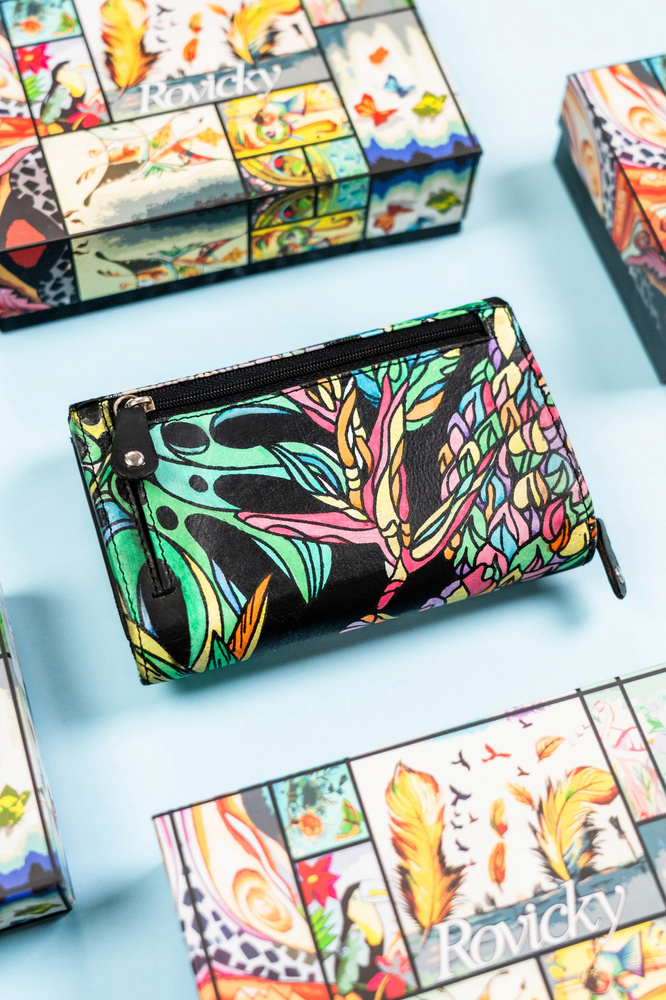 Damski portfel na zatrzask wykonany ze skóry naturalnej - Rovicky - obrazek 4