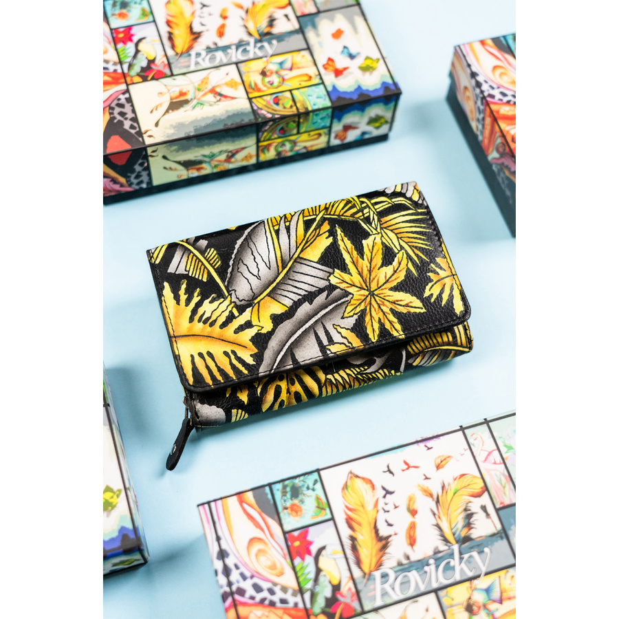 Damski portfel na zatrzask wykonany ze skóry naturalnej - Rovicky - obrazek 2