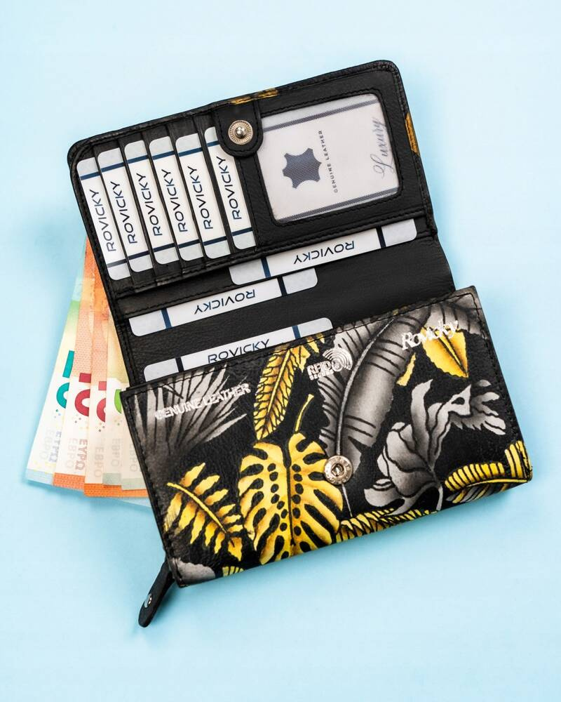 Damski portfel na zatrzask wykonany ze skóry naturalnej - Rovicky - obrazek 6