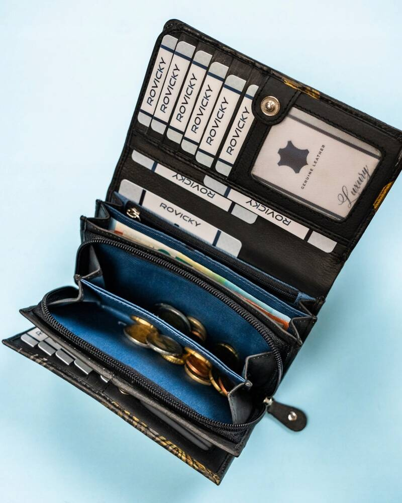 Damski portfel na zatrzask wykonany ze skóry naturalnej - Rovicky - obrazek 11