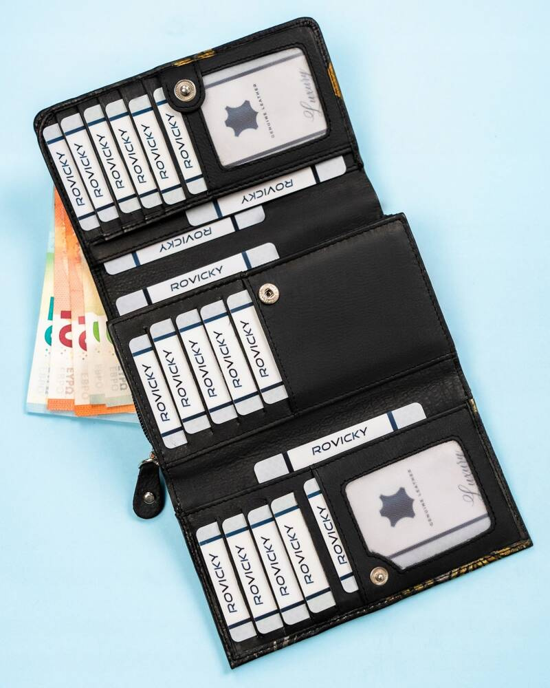 Damski portfel na zatrzask wykonany ze skóry naturalnej - Rovicky - obrazek 8