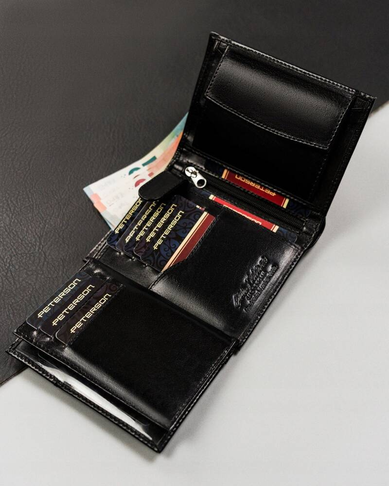Mały portfel męski bez zapięcia wykonany ze skóry naturalnej - Peterson - obrazek 9