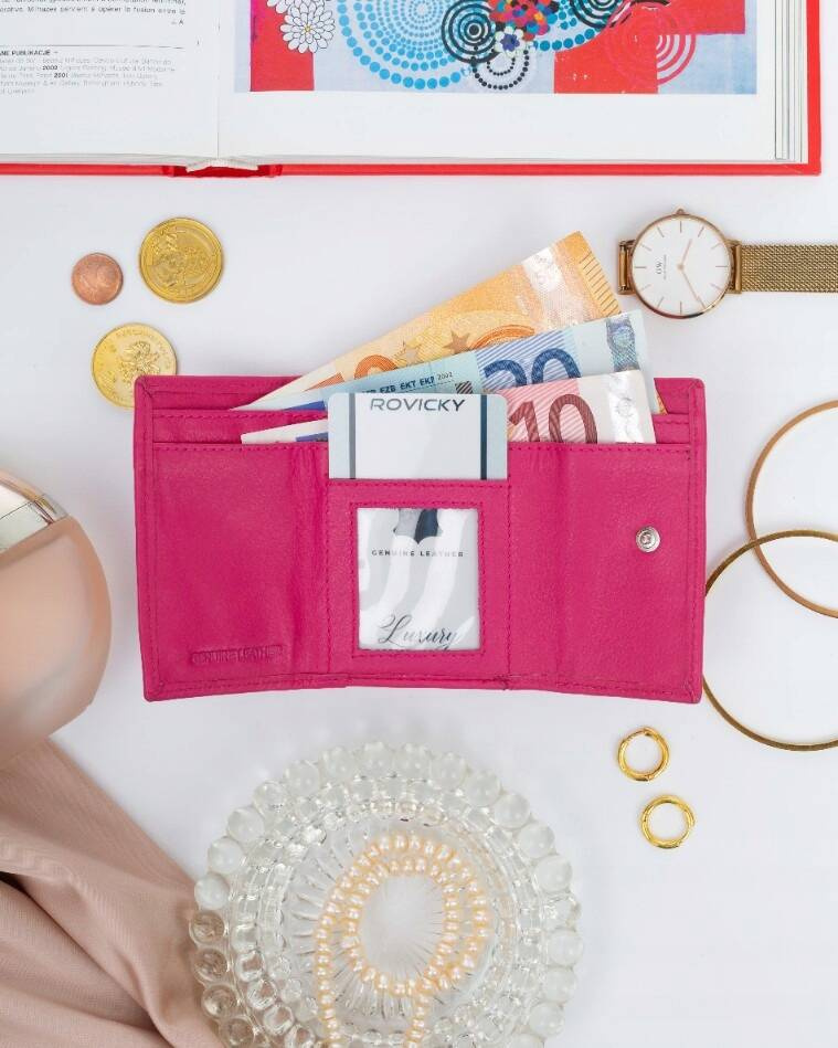 Elegancki portfel damski na zatrzask ze skóry naturalnej - Rovicky - obrazek 5