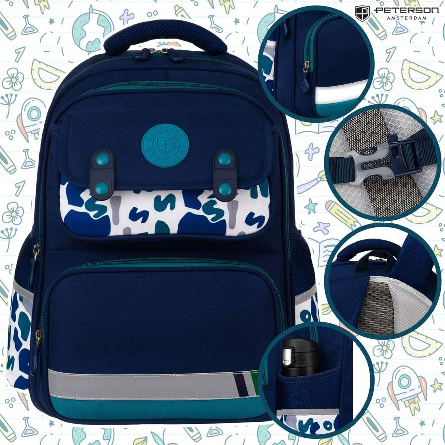 Granatowo-zielony plecak szkolny z miejscem na laptopa - Peterson - obrazek 2