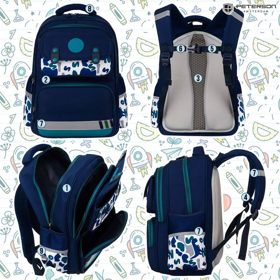 Granatowo-zielony plecak szkolny z miejscem na laptopa - Peterson - obrazek 5