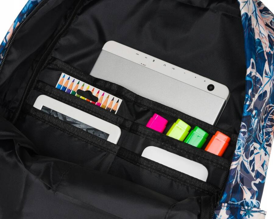 Plecak szkolny w niebiesko-różowe liście zawieszony na regulowanych szelkach - Peterson - obrazek 6