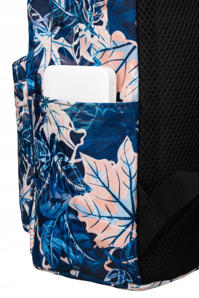 Plecak szkolny w niebiesko-różowe liście zawieszony na regulowanych szelkach - Peterson - obrazek 8