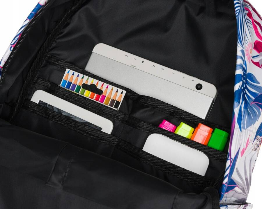 Modny plecak szkolny w kwiaty z otwartymi kieszonkami po bokach - Peterson - obrazek 6