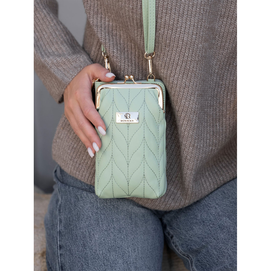 Mini torebka damska w zielonym kolorze z dopinanym i regulowanym paskiem - Rovicky - obrazek 4