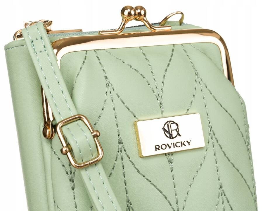 Mini torebka damska w zielonym kolorze z dopinanym i regulowanym paskiem - Rovicky - obrazek 9