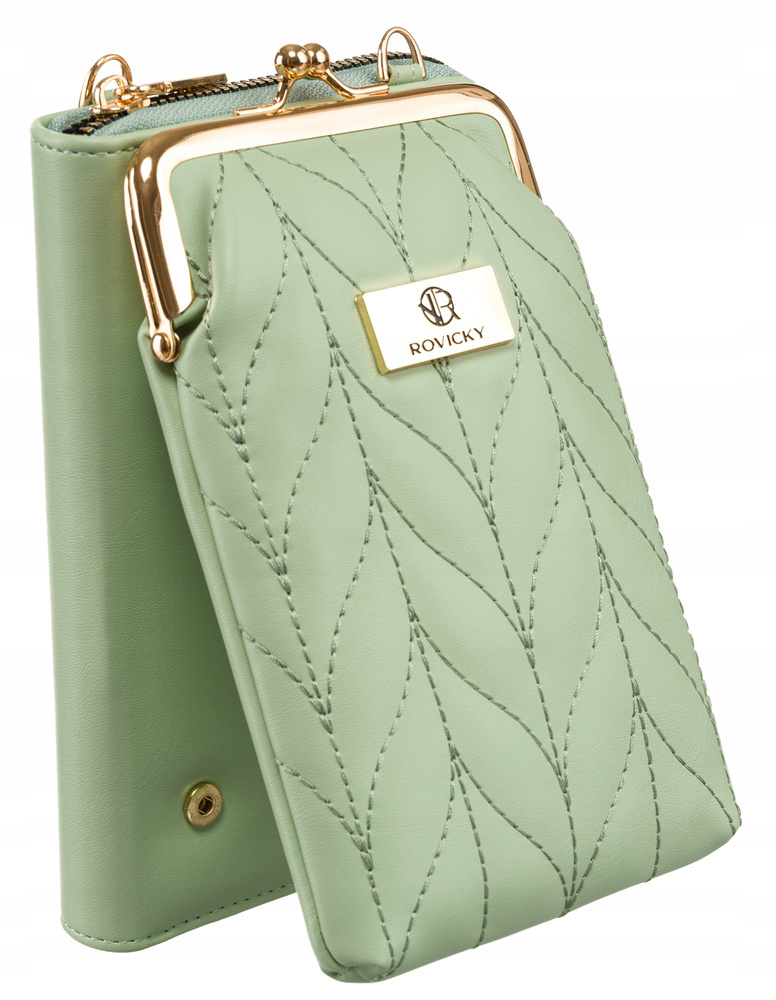 Mini torebka damska w zielonym kolorze z dopinanym i regulowanym paskiem - Rovicky - obrazek 5