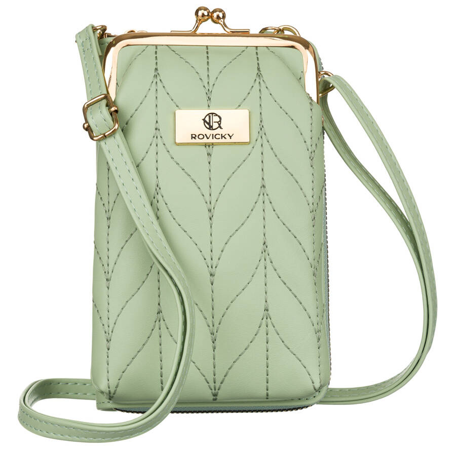 Mini torebka damska w zielonym kolorze z dopinanym i regulowanym paskiem - Rovicky - obrazek 3