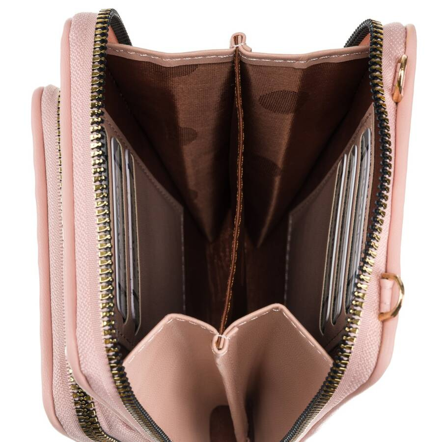 Torebka-portfel 2w1 w różowym kolorze zawieszona na dopinanym pasku - Rovicky - obrazek 9