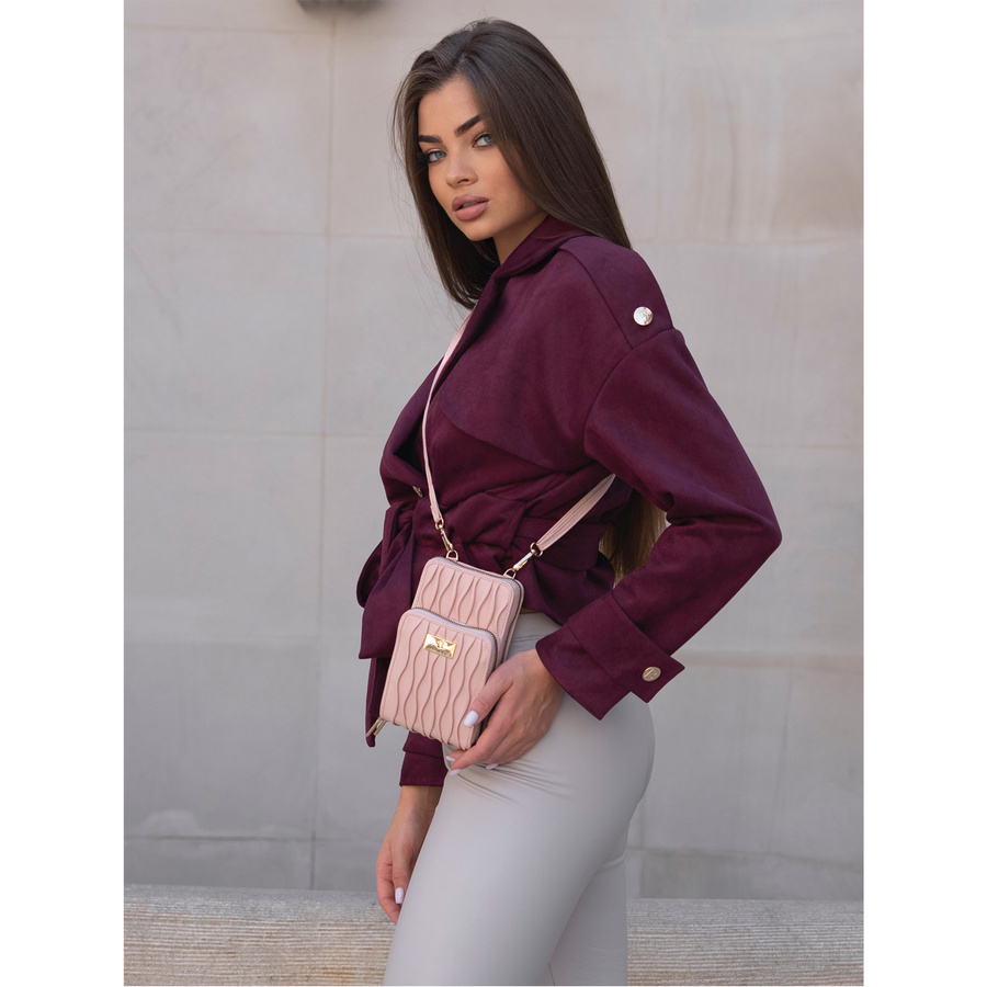 Torebka-portfel 2w1 w różowym kolorze zawieszona na dopinanym pasku - Rovicky - obrazek 2