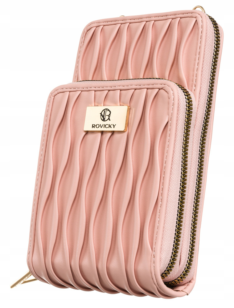 Torebka-portfel 2w1 w różowym kolorze zawieszona na dopinanym pasku - Rovicky - obrazek 4