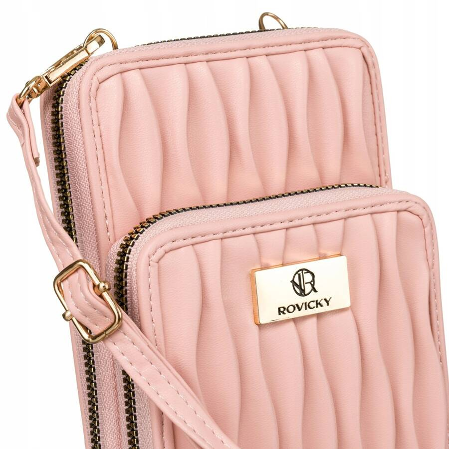 Torebka-portfel 2w1 w różowym kolorze zawieszona na dopinanym pasku - Rovicky - obrazek 7
