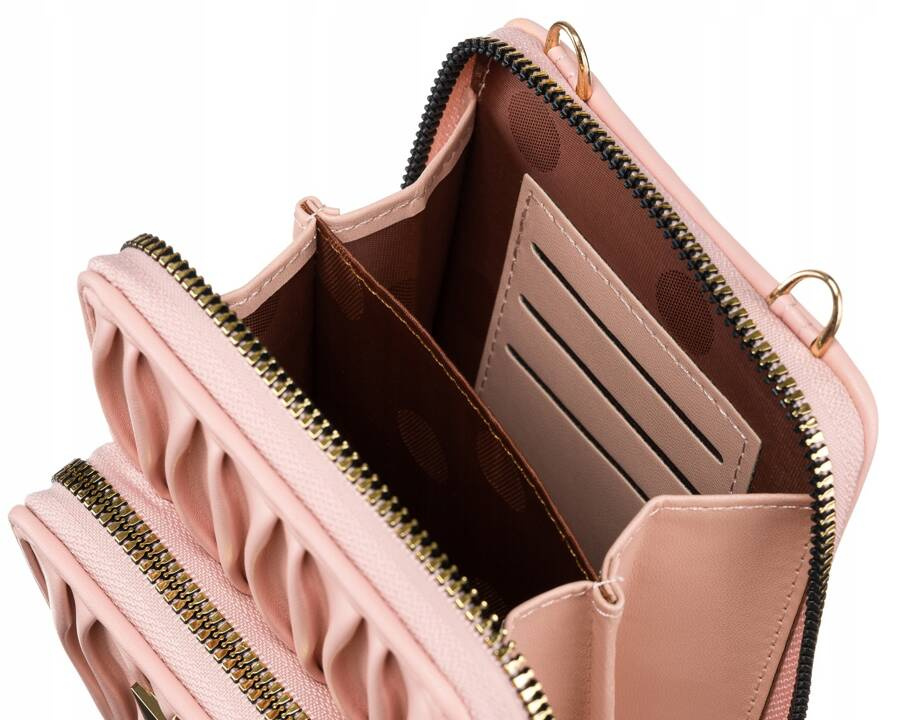 Torebka-portfel 2w1 w różowym kolorze zawieszona na dopinanym pasku - Rovicky - obrazek 10