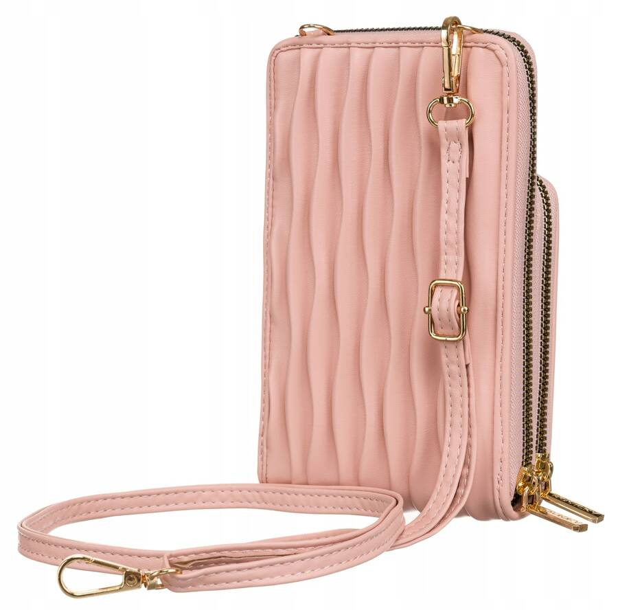 Torebka-portfel 2w1 w różowym kolorze zawieszona na dopinanym pasku - Rovicky - obrazek 6