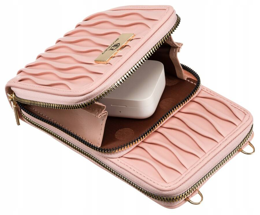 Torebka-portfel 2w1 w różowym kolorze zawieszona na dopinanym pasku - Rovicky - obrazek 11