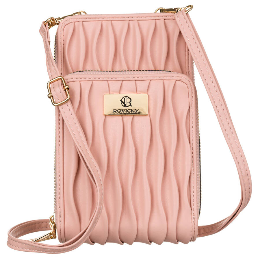 Torebka-portfel 2w1 w różowym kolorze zawieszona na dopinanym pasku - Rovicky - obrazek 3