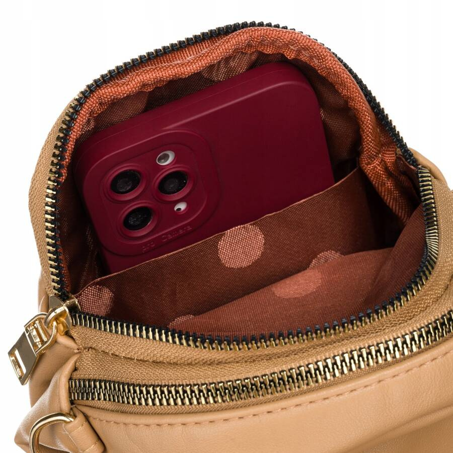 Mini torebka damska ze skóry ekologicznej w brązowym kolorze zawieszona na doczepianym pasku - Rovicky - obrazek 8